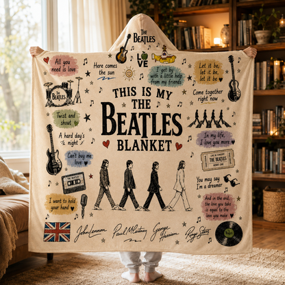 The Beatles Hooded Blanket, Classic Rock Music Blanket, Abbey Road Beatles Fan Gift, Music Lover Blanket