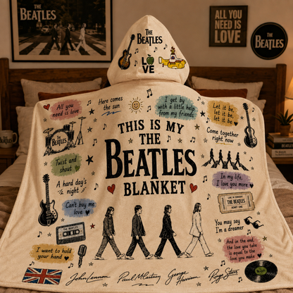 The Beatles Hooded Blanket, Classic Rock Music Blanket, Abbey Road Beatles Fan Gift, Music Lover Blanket