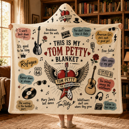 Tom Petty Hooded Blanket, Tom Petty and The Heartbreakers Blanket, Classic Rock Music Fan Gift, Wildflowers Blanket