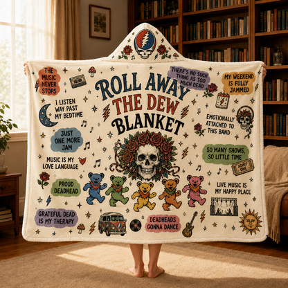 Grateful Dead Hooded Blanket, Roll Away the Dew Blanket, Dancing Bears Deadhead Music Lover Gift