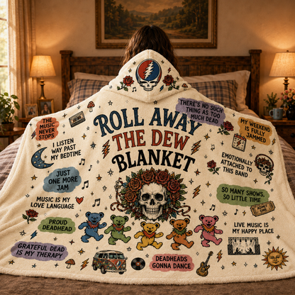 Grateful Dead Hooded Blanket, Roll Away the Dew Blanket, Dancing Bears Deadhead Music Lover Gift
