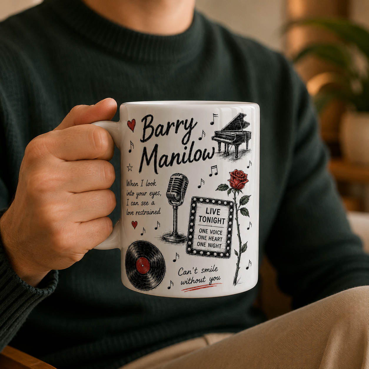 Barry Manilow Mug – Vintage Music Sketch Coffee Mug For Barry Manilow Fans And Music Lovers