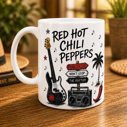 Red Hot Chili Peppers Vintage Sketch Coffee Mug – Ceramic Rock Band Mug Gift for Fans