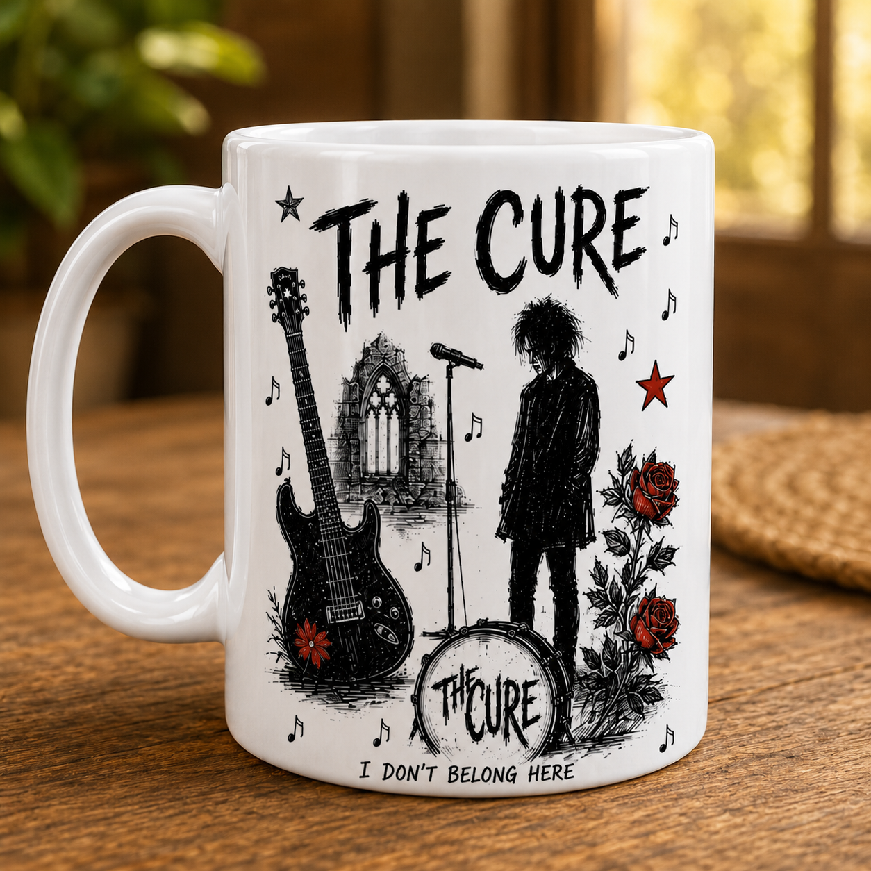 The Cure Vintage Sketch Coffee Mug – Gothic Rock Ceramic Mug Gift for Music Fans
