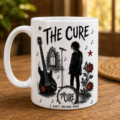 The Cure Vintage Sketch Coffee Mug – Gothic Rock Ceramic Mug Gift for Music Fans