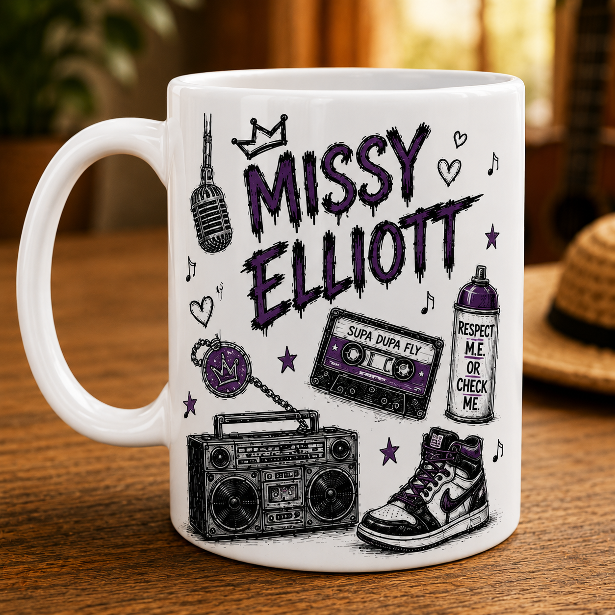 Missy Elliott Vinatge Sketch Coffee Mug – Hip Hop Ceramic Mug Gift for Music Fans