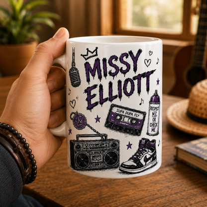 Missy Elliott Vinatge Sketch Coffee Mug – Hip Hop Ceramic Mug Gift for Music Fans