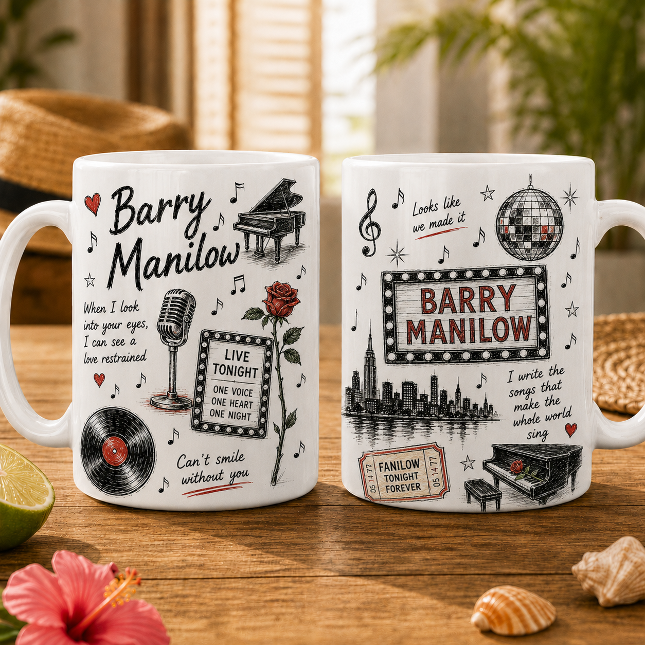 Barry Manilow Mug – Vintage Music Sketch Coffee Mug For Barry Manilow Fans And Music Lovers