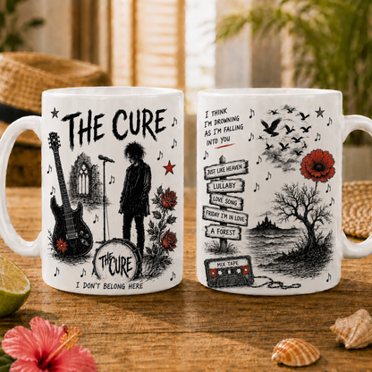 The Cure Vintage Sketch Coffee Mug – Gothic Rock Ceramic Mug Gift for Music Fans