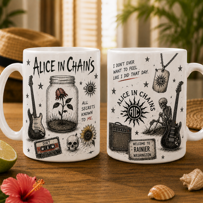 Alice In Chains Vintage Sketch Coffee Mug – Grunge Rock Ceramic Mug Gift for Fans