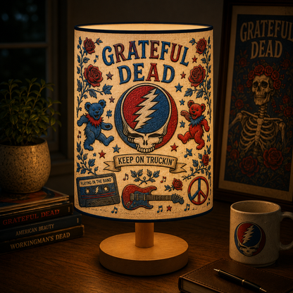 Grateful Dead Fabric Table Lamp – Music Room Decor Wooden Bedside Lamp