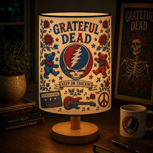 Grateful Dead Fabric Table Lamp – Music Room Decor Wooden Bedside Lamp