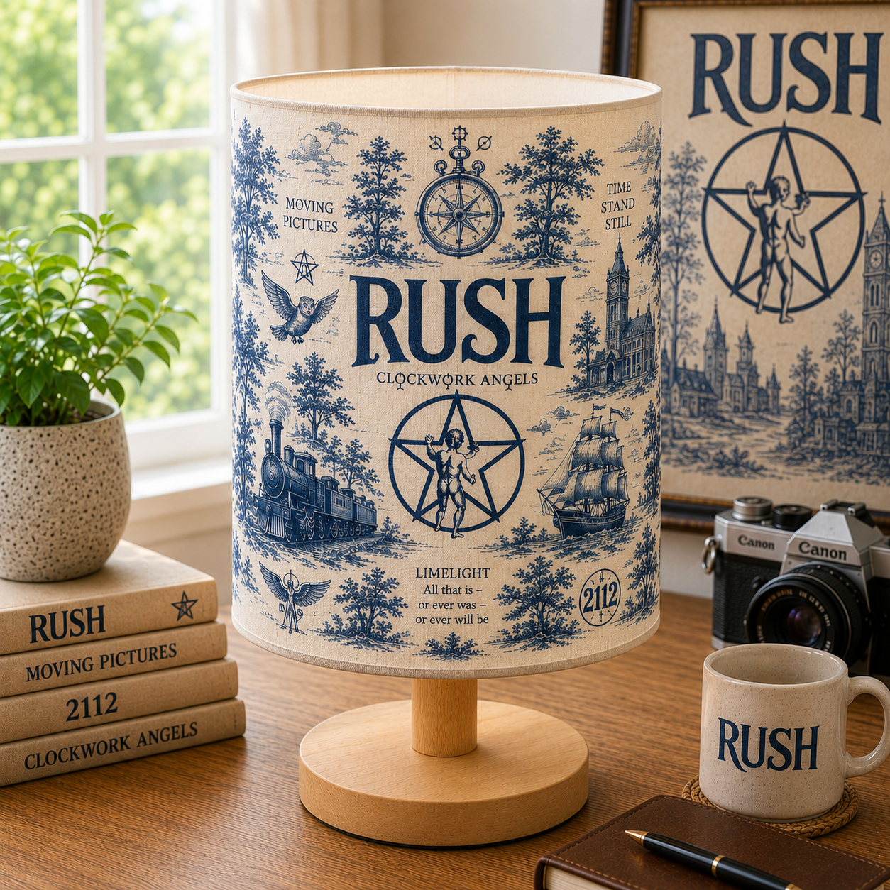 Rush Fabric Table Lamp – Music Room Decor Wooden Bedside Lamp Gift