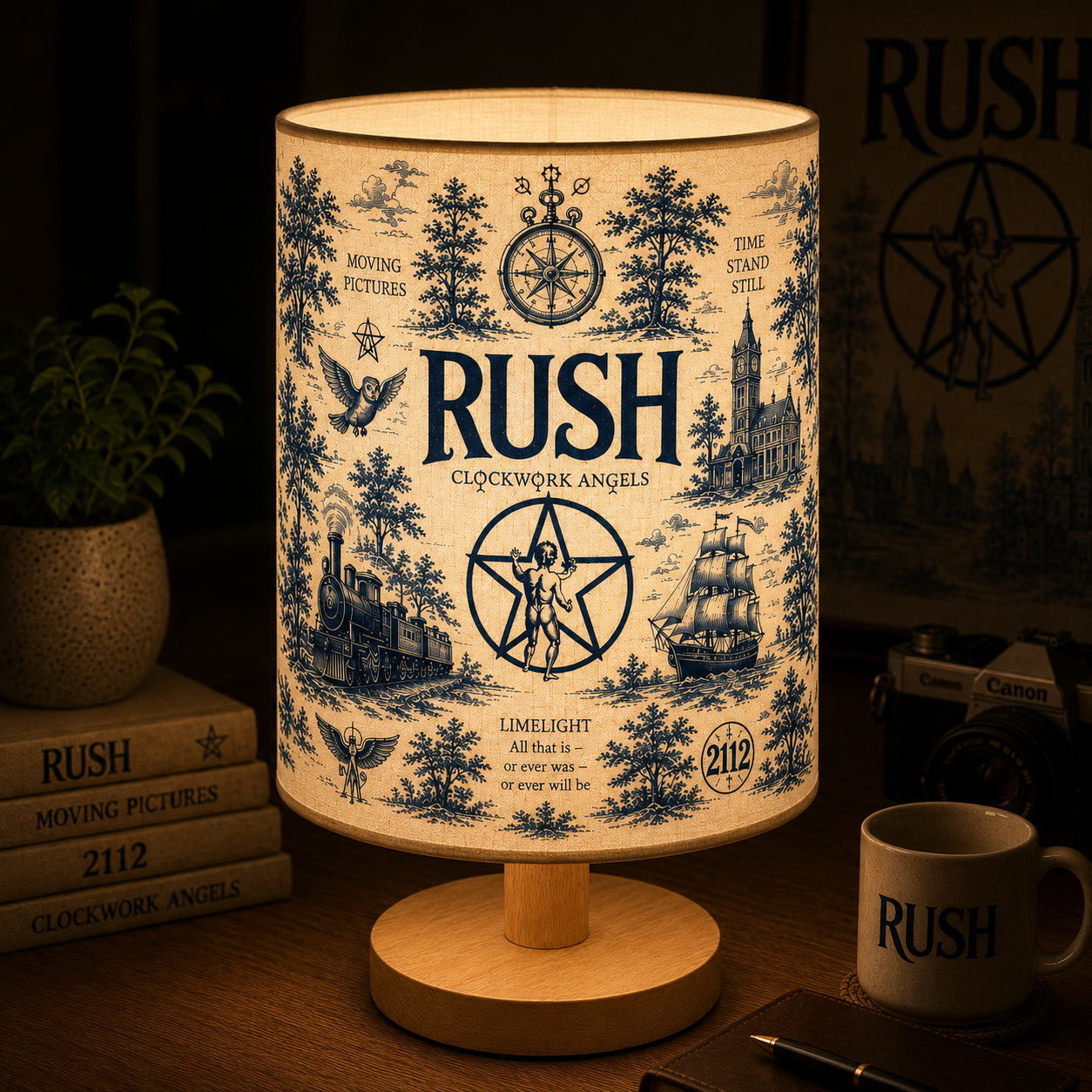 Rush Fabric Table Lamp – Music Room Decor Wooden Bedside Lamp Gift