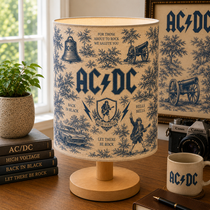 AC/DC Fabric Table Lamp – Music Room Decor Wooden Bedside Lamp Gift