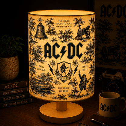 AC/DC Fabric Table Lamp – Music Room Decor Wooden Bedside Lamp Gift