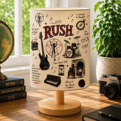 Rush Sketch Fabric Table Lamp – Progressive Rock Wooden Bedside Lamp Decor Gift