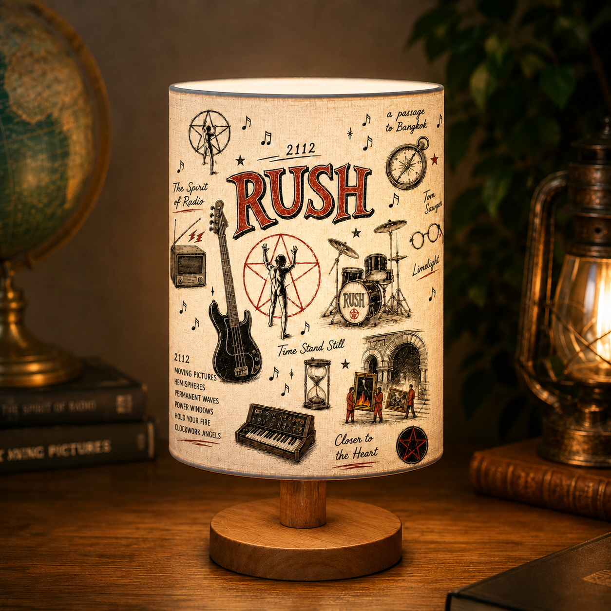 Rush Sketch Fabric Table Lamp – Progressive Rock Wooden Bedside Lamp Decor Gift