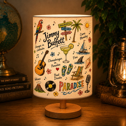 Jimmy Buffett Sketch Fabric Table Lamp – Tropical Music Room Decor Bedside Lamp