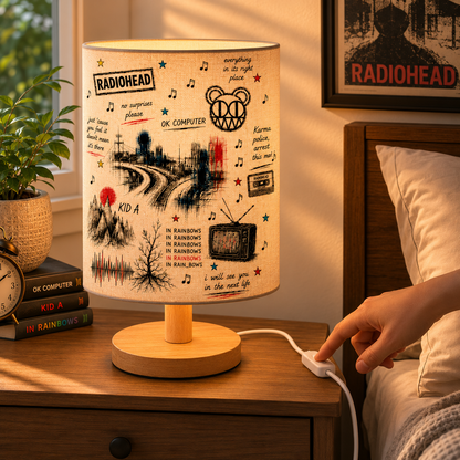 Radiohead Sketch Fabric Table Lamp – Alternative Rock Bedroom Decor Light