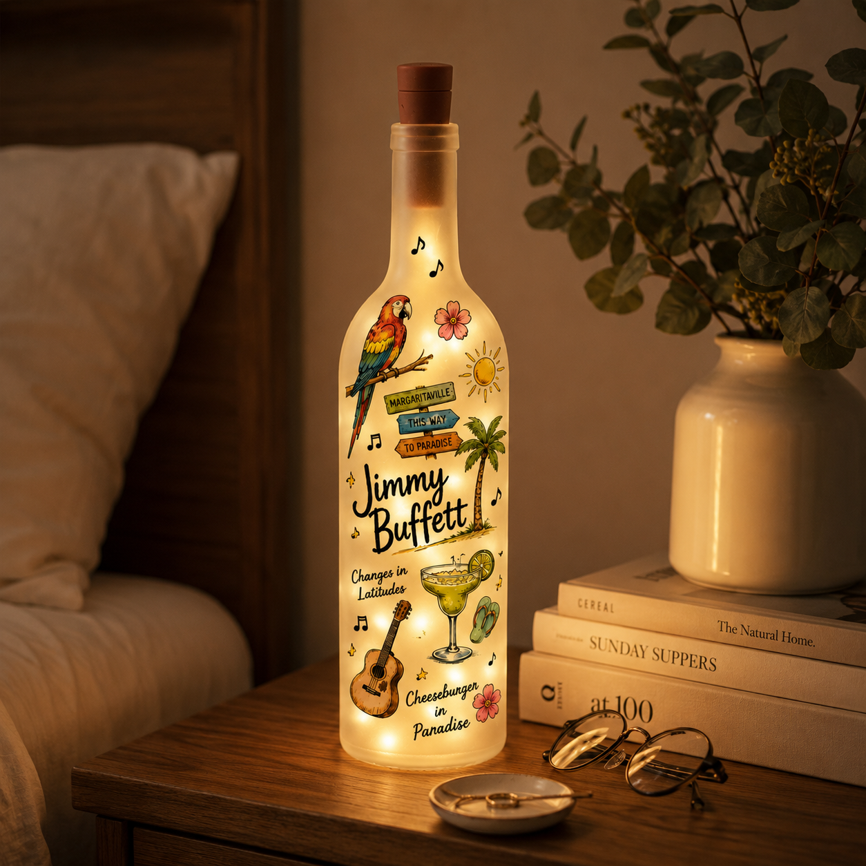 Jimmy Buffett Bottle Lamp – Tropical Paradise LED Wine Bottle Lamp For Parrothead Fans