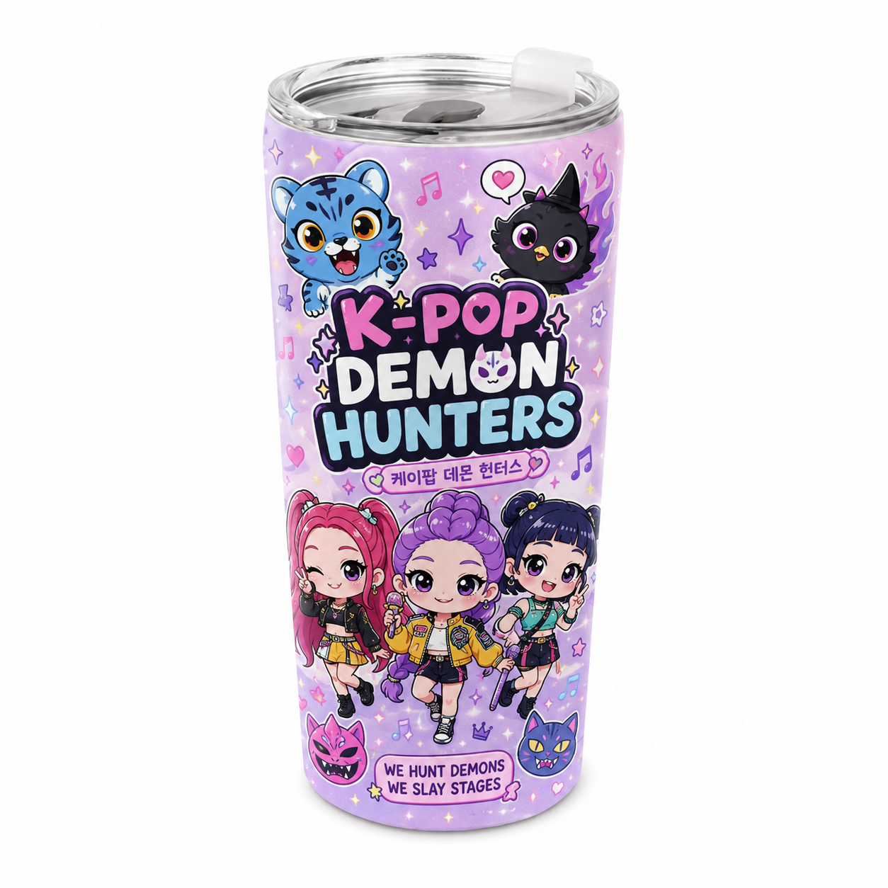 K-Pop Demon Hunters 20oz Kids Tumbler – Cute Chibi Anime K-Pop Fan Stainless Steel Travel Mug, Double-Wall Insulated Cup Gift