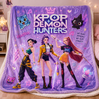 KPop Demon Hunters Sherpa Fleece Blanket – Ultra Soft Anime Throw Blanket, Cozy Plush Bed Blanket, K-Pop Fan Gift for Kids & Adults