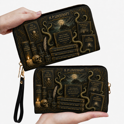 H.P. Lovecraft Cthulhu Gothic Tote Bag – Cosmic Horror Book Lover Handbag, Dark Academia Zippered Shoulder Bag, Lovecraft Literary Gift
