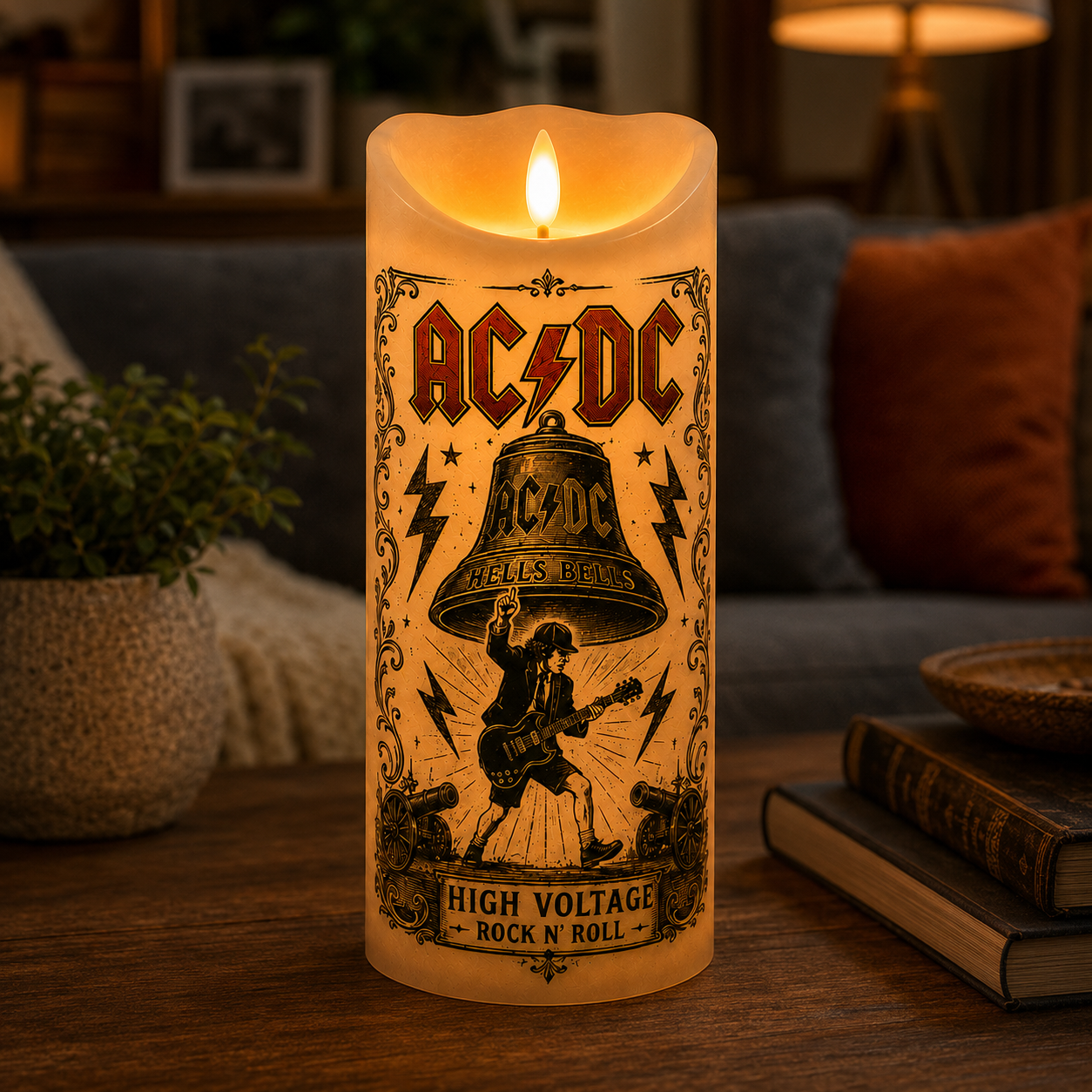 AC/DC Flameless LED Candle – For Those About to Rock We Salute You, Hells Bells Rock Music Decor, AC/DC Fan Gift