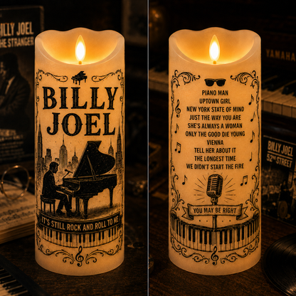Billy Joel Flameless LED Candle – Piano Man Music Candle, Billy Joel Song Lyrics Decor, Piano Lover Gift, Classic Rock Home Decor