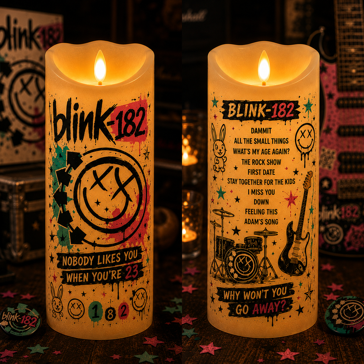 blink-182 Flameless LED Candle – Nobody Likes You When You're 23, Pop Punk Music Decor, blink-182 Fan Gift, Rock Home Decoration