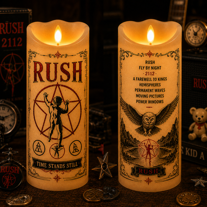 Rush Flameless LED Candle – 2112 Music LED Candle, Progressive Rock Home Decor, Rush Fan Gift, Fly By Night Flickering Candle