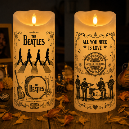 The Beatles Flameless LED Candle – Abbey Road Music LED Candle, Classic Rock Home Decor, Beatles Fan Gift, Flickering Waxless Candle