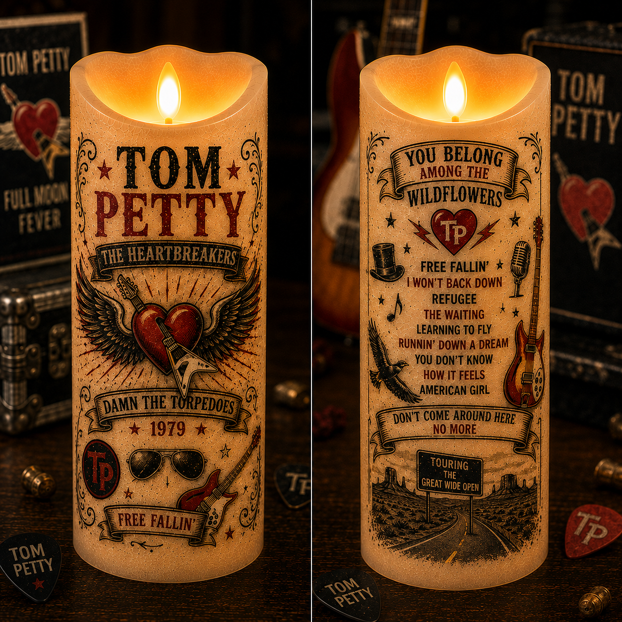 Tom Petty Flameless LED Candle – Tom Petty & The Heartbreakers LED Candle, Classic Rock Music Decor, Gift for Tom Petty Fans