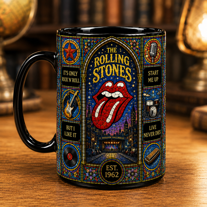 The Rolling Stones Stained Glass Ceramic Mug – Rock Band Coffee Mug, Classic Rock Gift, Rolling Stones Fan Mug