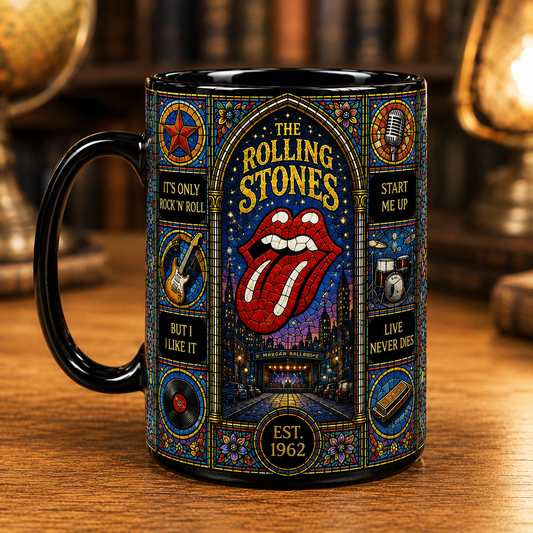 The Rolling Stones Stained Glass Ceramic Mug – Rock Band Coffee Mug, Classic Rock Gift, Rolling Stones Fan Mug
