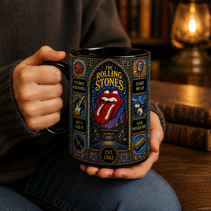 The Rolling Stones Stained Glass Ceramic Mug – Rock Band Coffee Mug, Classic Rock Gift, Rolling Stones Fan Mug