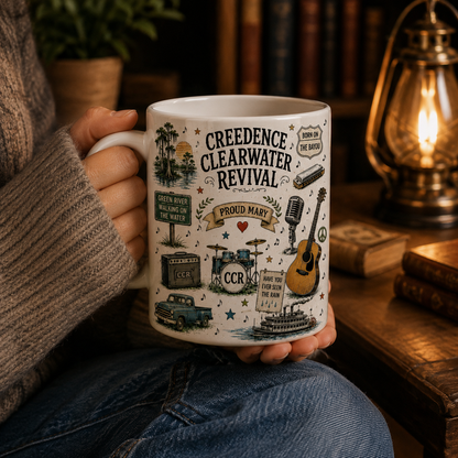 Creedence Clearwater Revival Ceramic Mug – CCR Coffee Mug, Classic Rock Music Gift, Vintage Southern Rock Cup