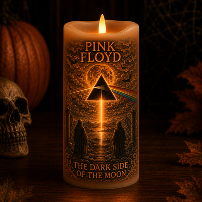 Pink Floyd LED Flameless Candle – Dark Side of the Moon Halloween Candle, Gothic Rock Decor, Ambient Flameless Pillar Candle