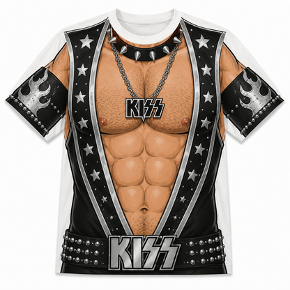 Funny KISS Fake Muscle Costume T-Shirt – Rock Band Body Illusion Tee, Novelty Concert Shirt, Heavy Metal Fan Gift