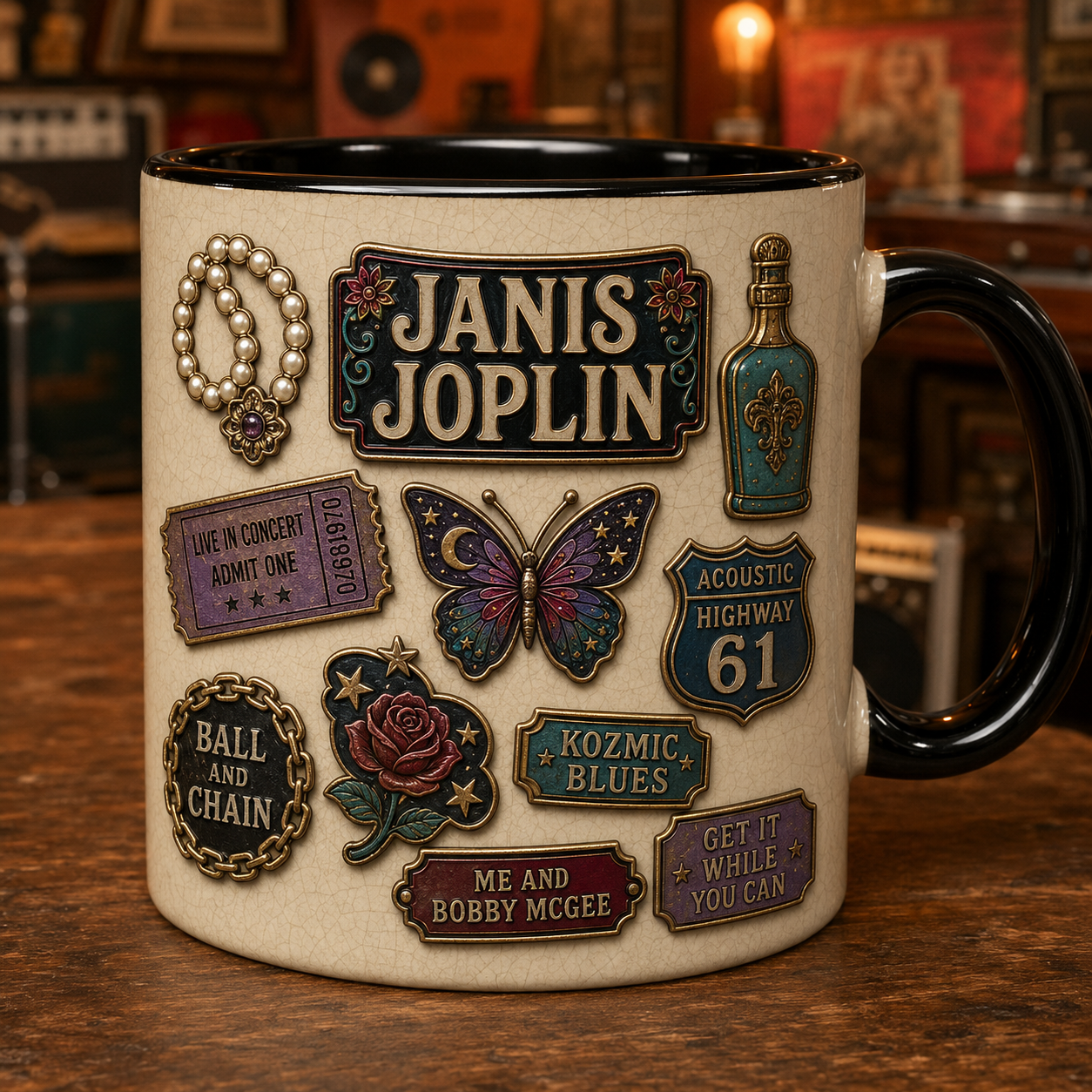 Janis Joplin Ceramic Mug – Me And Bobby McGee Vintage Ceramic Coffee Cup