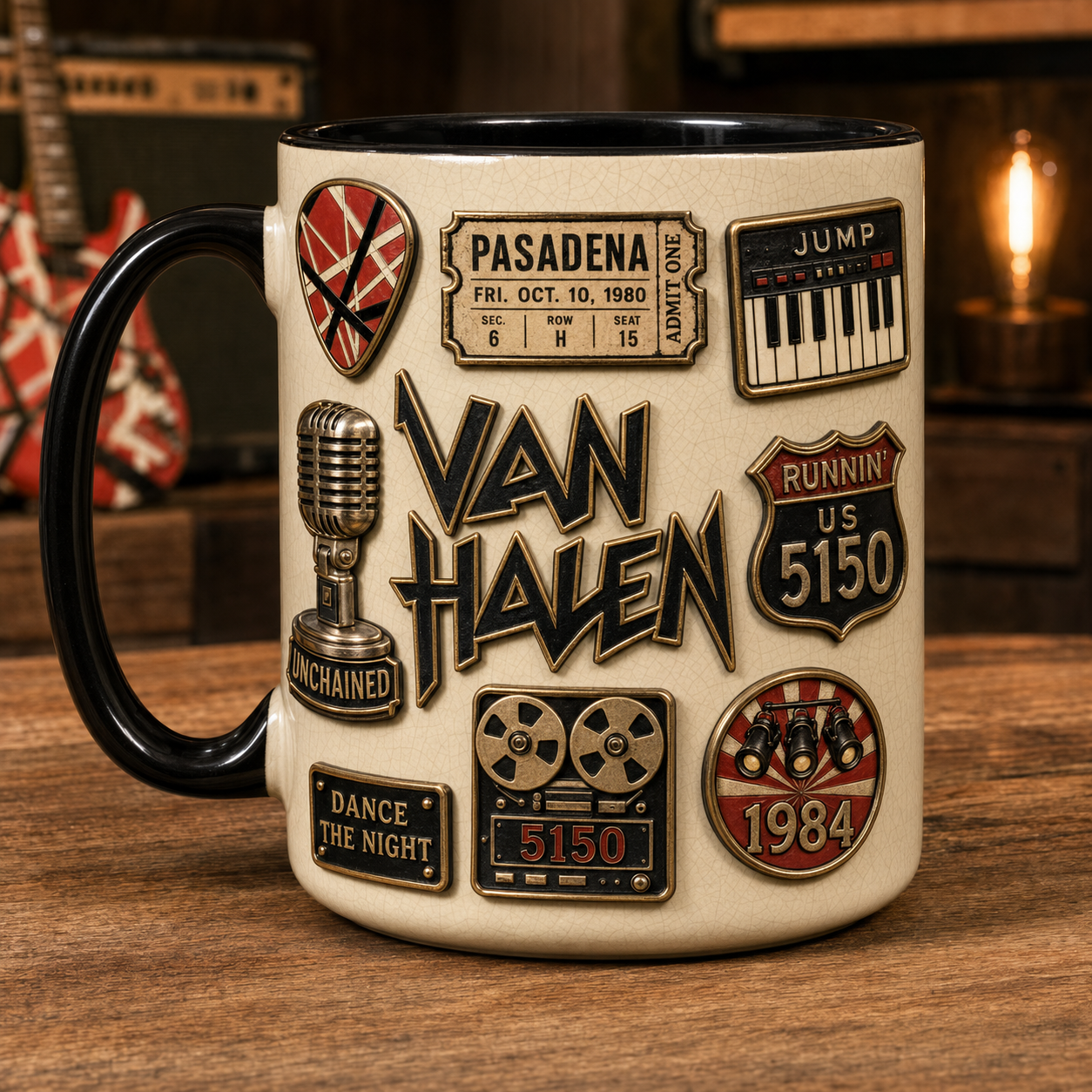 Van Halen Ceramic Mug – Jump Panama Frankie Guitar Vintage Ceramic Coffee Cup