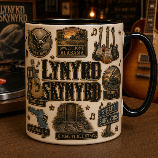 Lynyrd Skynyrd Ceramic Mug – Simple Man Three Guitars Southern Rock Fan Gift