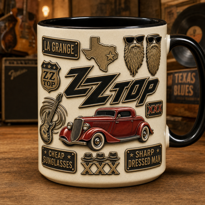 ZZ Top Ceramic Mug – Sharp Dressed Man Eliminator Coupe Vintage Ceramic Coffee Cup