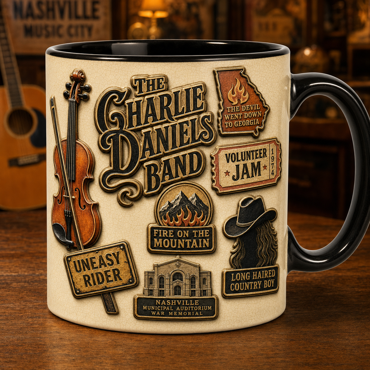 The Charlie Daniels Band Mug – Fiddle Graphic Southern Rock Fan Coffee Cup