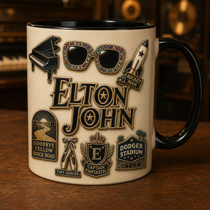 Elton John Ceramic Mug – Tiny Dancer Iconic Glasses Music Merchandise