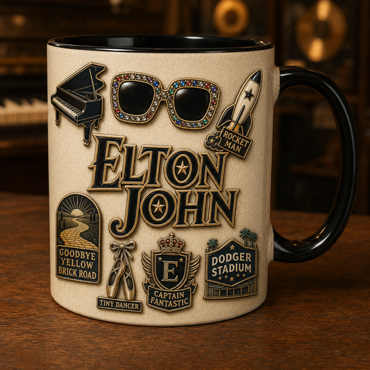 Elton John Ceramic Mug – Tiny Dancer Iconic Glasses Music Merchandise