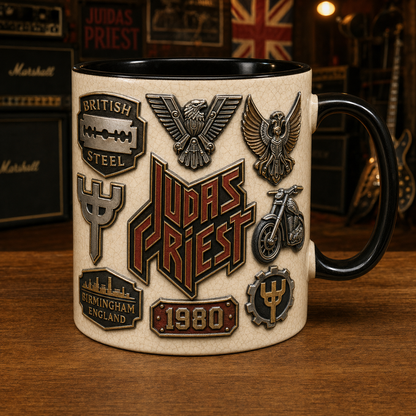 Judas Priest Mug – British Steel Heavy Metal Vintage Ceramic Coffee Cup Fan Gift