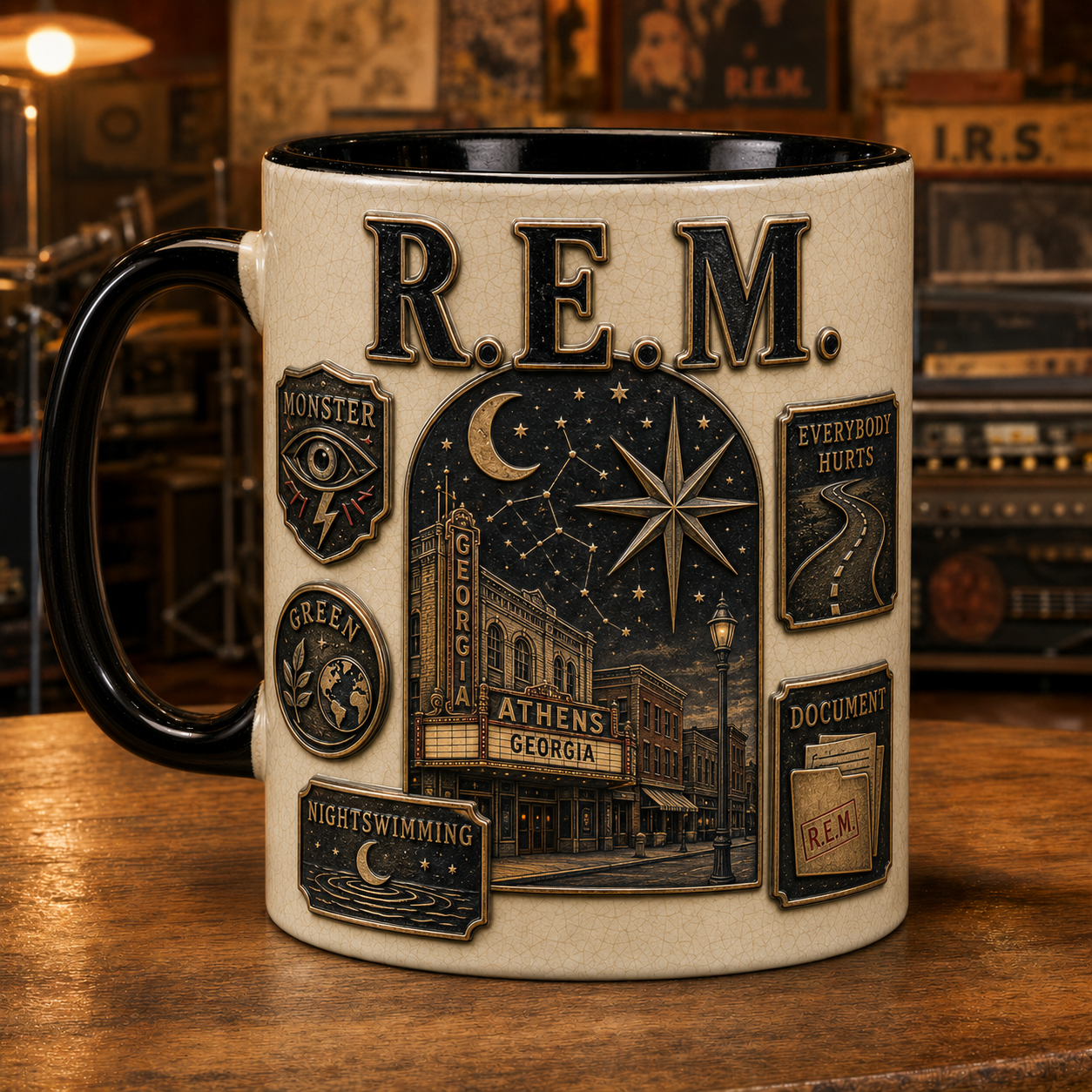 R.E.M. Coffee Mug – Athens Georgia Mandolin Ceramic Cup Music Merchandise