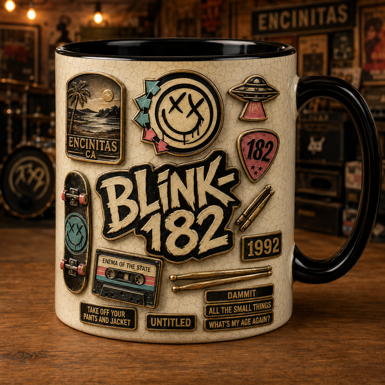 Blink-182 Ceramic Mug – All The Small Things Smiley Vintage Ceramic Coffee Cup